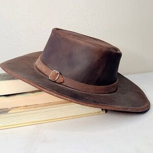 Brown leather western hat